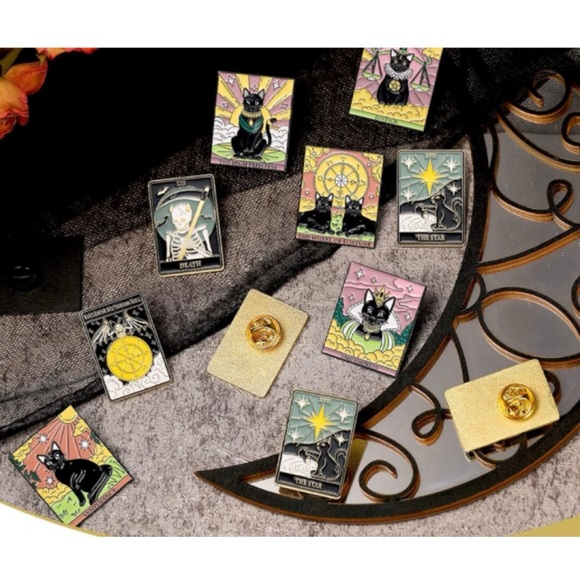 NEW Enamel Pins Set of 12 Cute Cat Tarot Divination Witchy Magic Goth - Picture 3 of 4